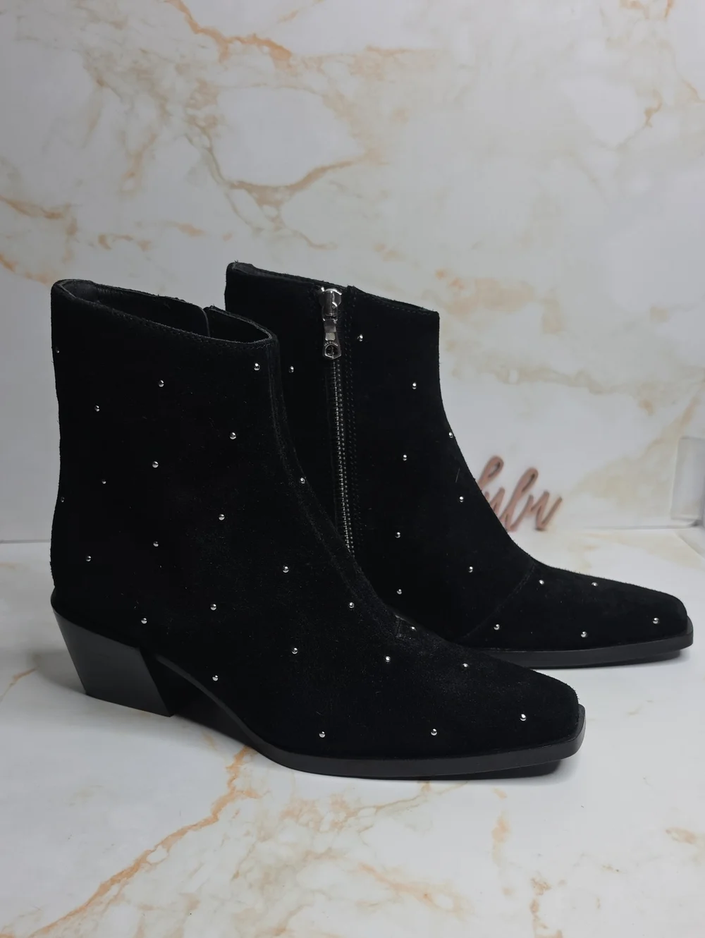 Rag & Bone Joni Studded Suede Ankle Black  Boots New Size 6 / 36